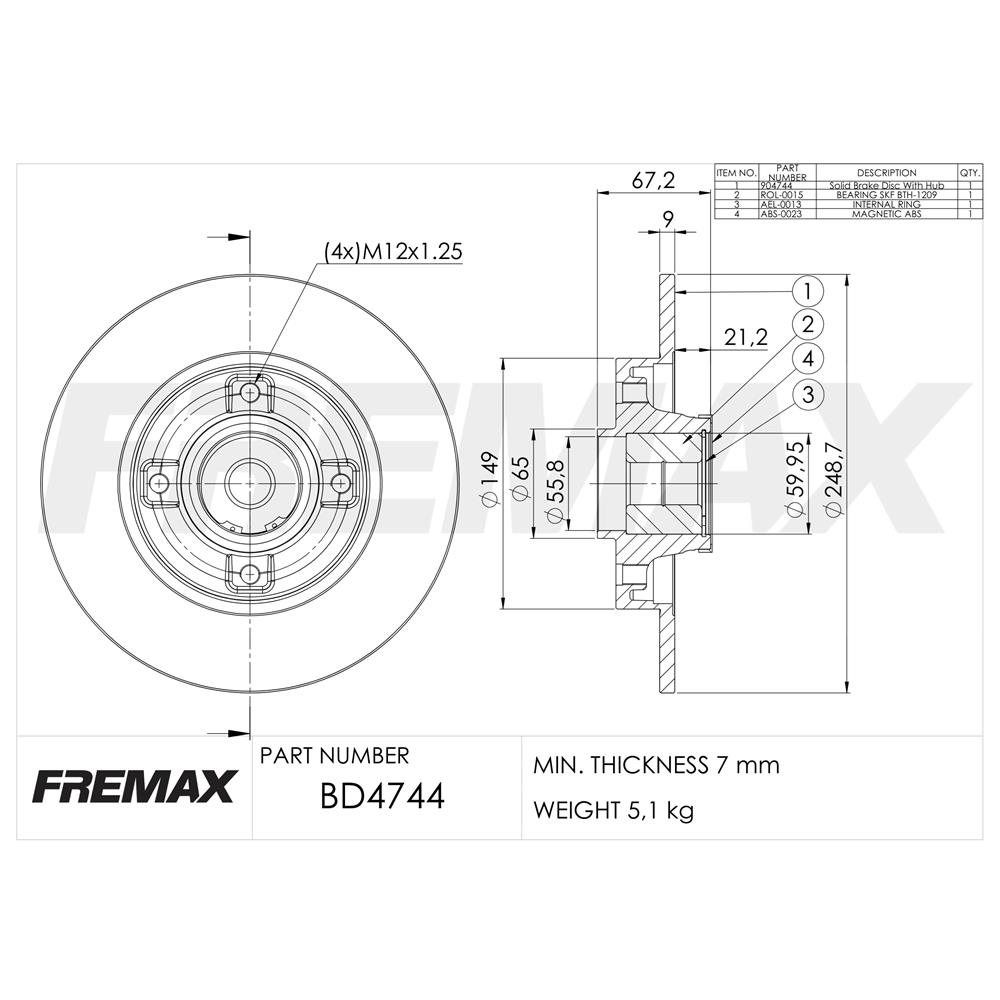 D4744 Disco de Freno Trasero  249.00 Mm — foto 2