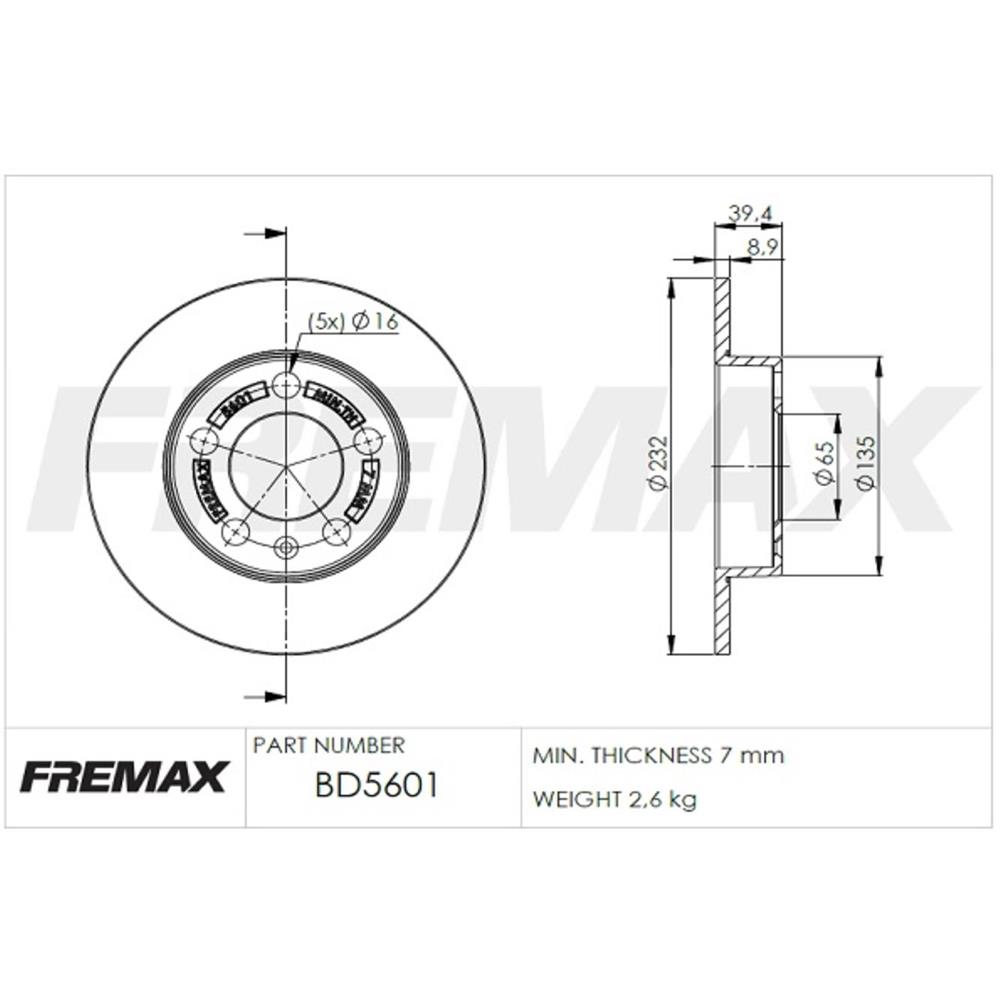 D5601 Disco de Freno Trasero  232.00 Mm — foto 2