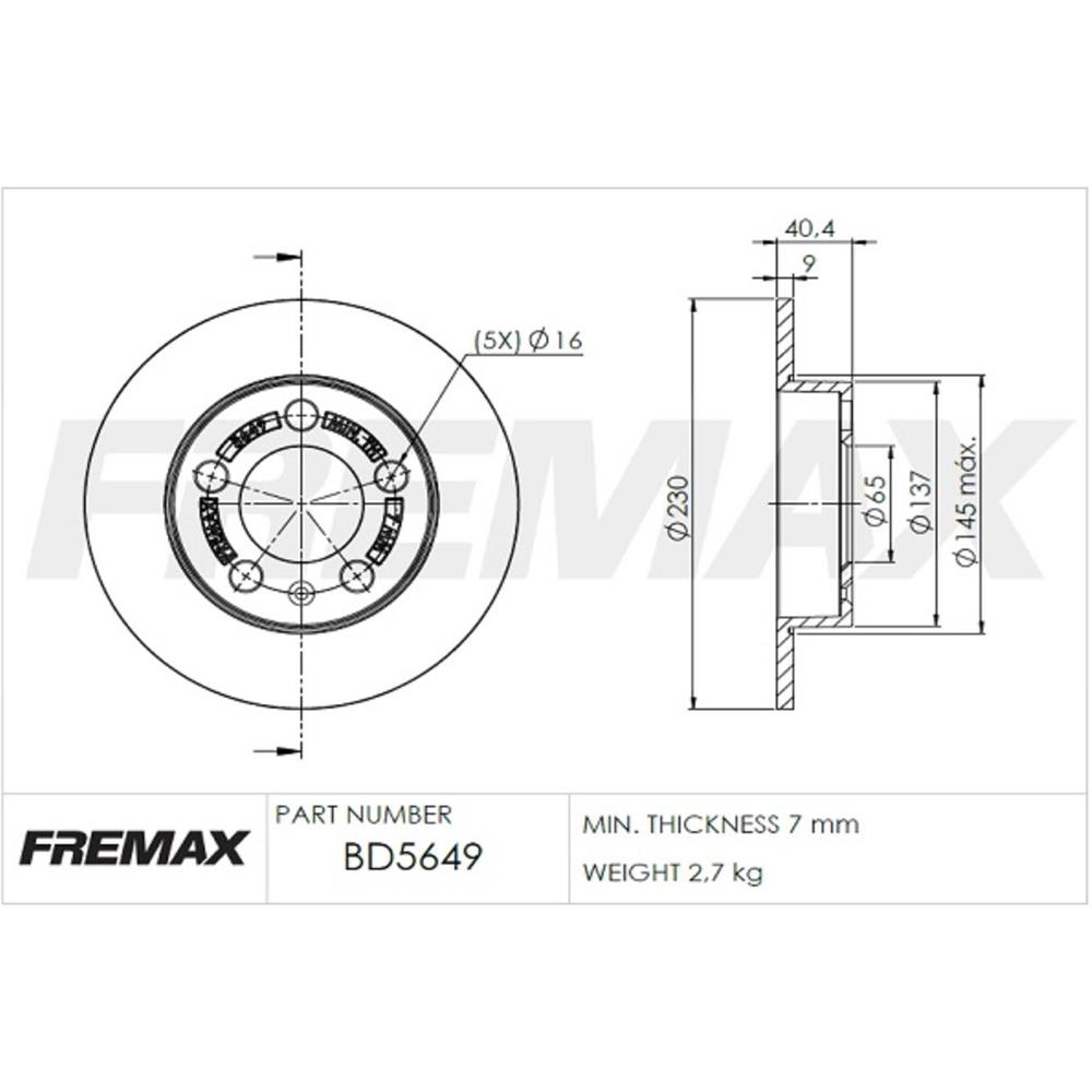 D5649 Disco de Freno Trasero 230.00mm — foto 2